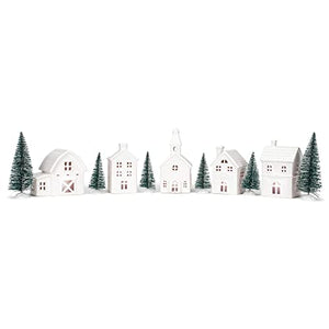 Village with Trees Porcelain Holiday Figurines, Set of 11, 7 Inch, Winter White