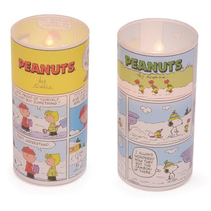Peanuts Comic Strip Flameless LED Glass Pillar Candles, 6 Inch (Set of 2)