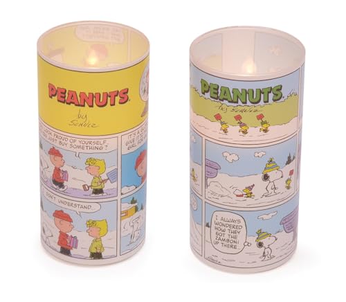 Peanuts Comic Strip Flameless LED Glass Pillar Candles, 6 Inch (Set of 2)