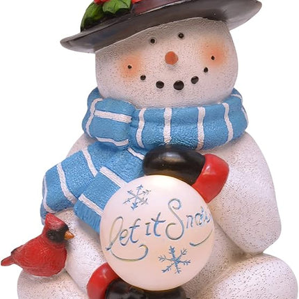 Let It Snow Snowman Holiday Tabletop Figurine with LED Snowball, 10 Inch