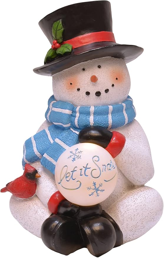 Let It Snow Snowman Holiday Tabletop Figurine with LED Snowball, 10 Inch