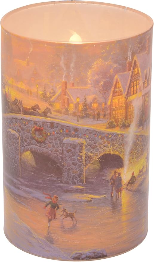Thomas Kinkade "Spirit of Christmas" Flameless LED Glass Pillar Candle, 4 x 6 Inch