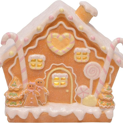 Frosted Pink Gingerbread Family Winter Village House, 8 Inch