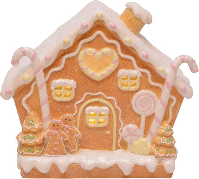 Frosted Pink Gingerbread Family Winter Village House, 8 Inch