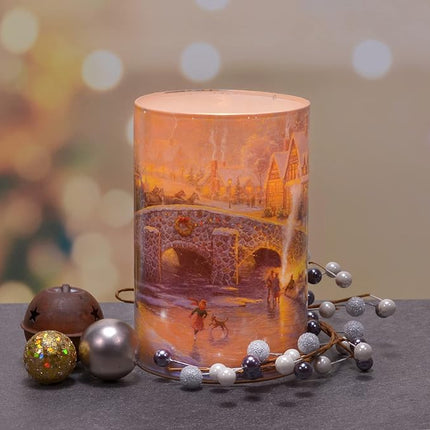 Thomas Kinkade "Spirit of Christmas" Flameless LED Glass Pillar Candle, 4 x 6 Inch