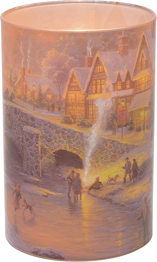 Thomas Kinkade "Spirit of Christmas" Flameless LED Glass Pillar Candle, 4 x 6 Inch