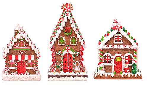 Porcelain Gingerbread Holiday LED Village, Set of 3