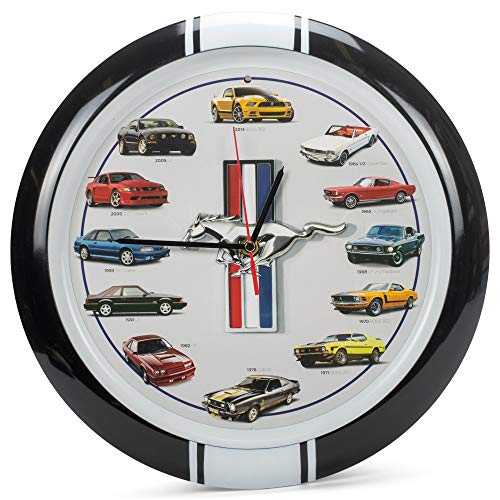 History of Ford Mustang Sound Clock, Black, 13 Inch