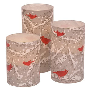 Winter Cardinal Print Flameless LED Glass Pillar Candles, Set of 3
