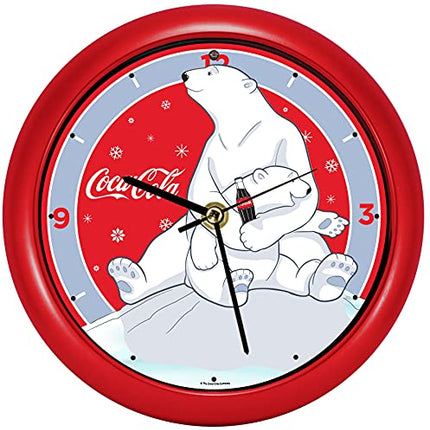 Coca Cola Polar Bear Hugs Festive Holiday Carol Sound Clock, 8 Inch, Red