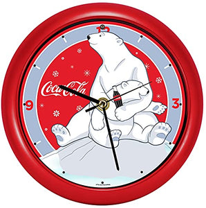 Coca Cola Polar Bear Hugs Festive Holiday Carol Sound Clock, 8 Inch, Red