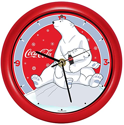 Coca Cola Polar Bear Hugs Festive Holiday Carol Sound Clock, 8 Inch, Red