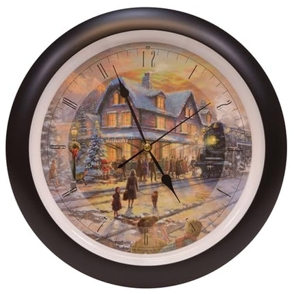 Thomas Kinkade All Aboard for Christmas Carol Sound Clock, 13 Inch, Black