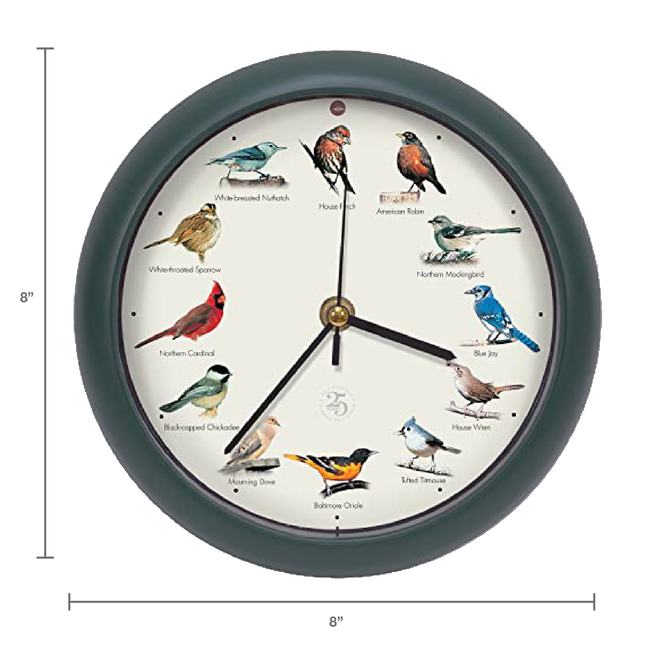 The Original Singing Bird Clock, 25th Anniversary Edition, 8 Inch, Green