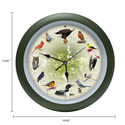 Limited Edition 20th Anniversary Singing Bird Wall Clock, 13 Inch, Green