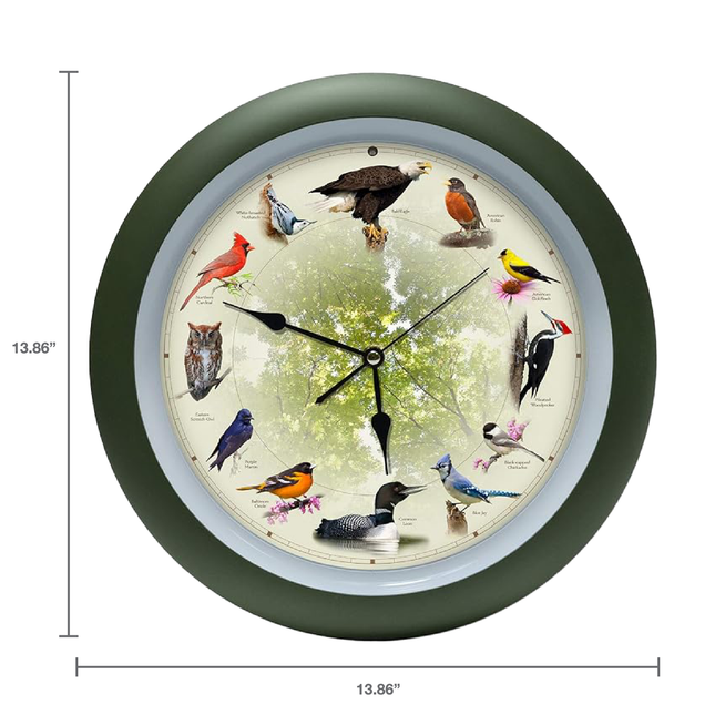 Limited Edition 20th Anniversary Singing Bird Wall Clock, 13 Inch, Green