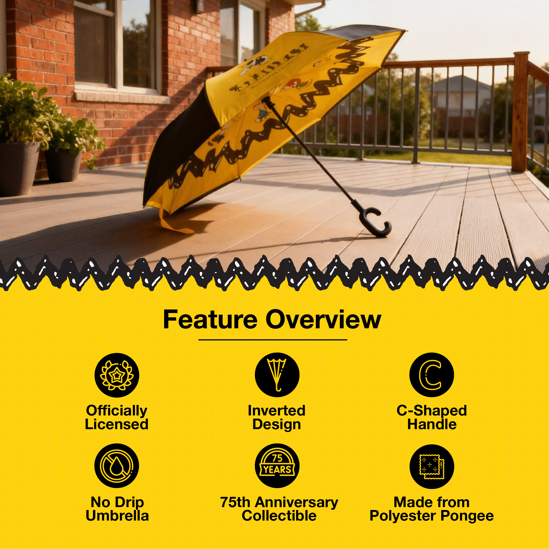 Peanuts Gang Zig Zag 75th Anniversary Revers-A-Brella Umbrella