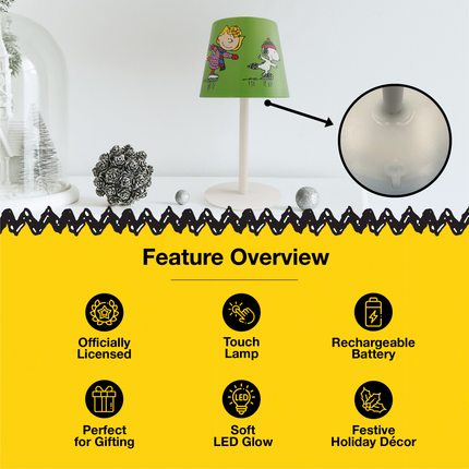 Peanuts Gang Holiday Skating Rechargeable Touch Table Lamp, 9 Inch