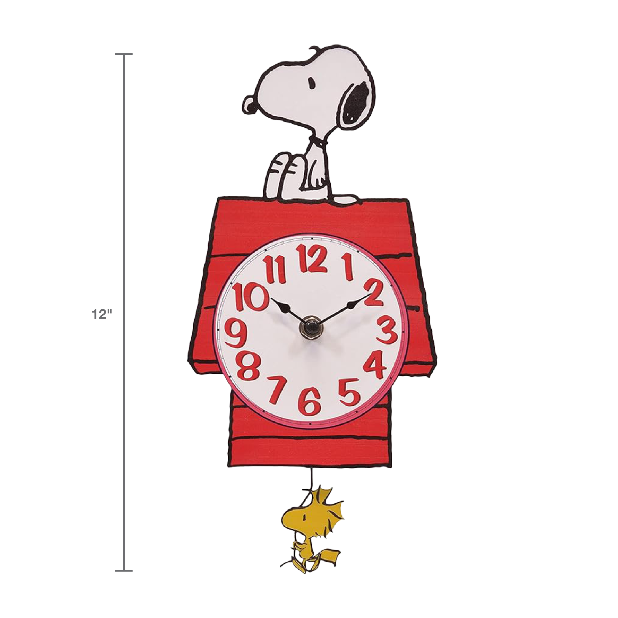 Peanuts Snoopy's Dog House with Woodstock Pendulum Pal Wall Clock, 12 Inch