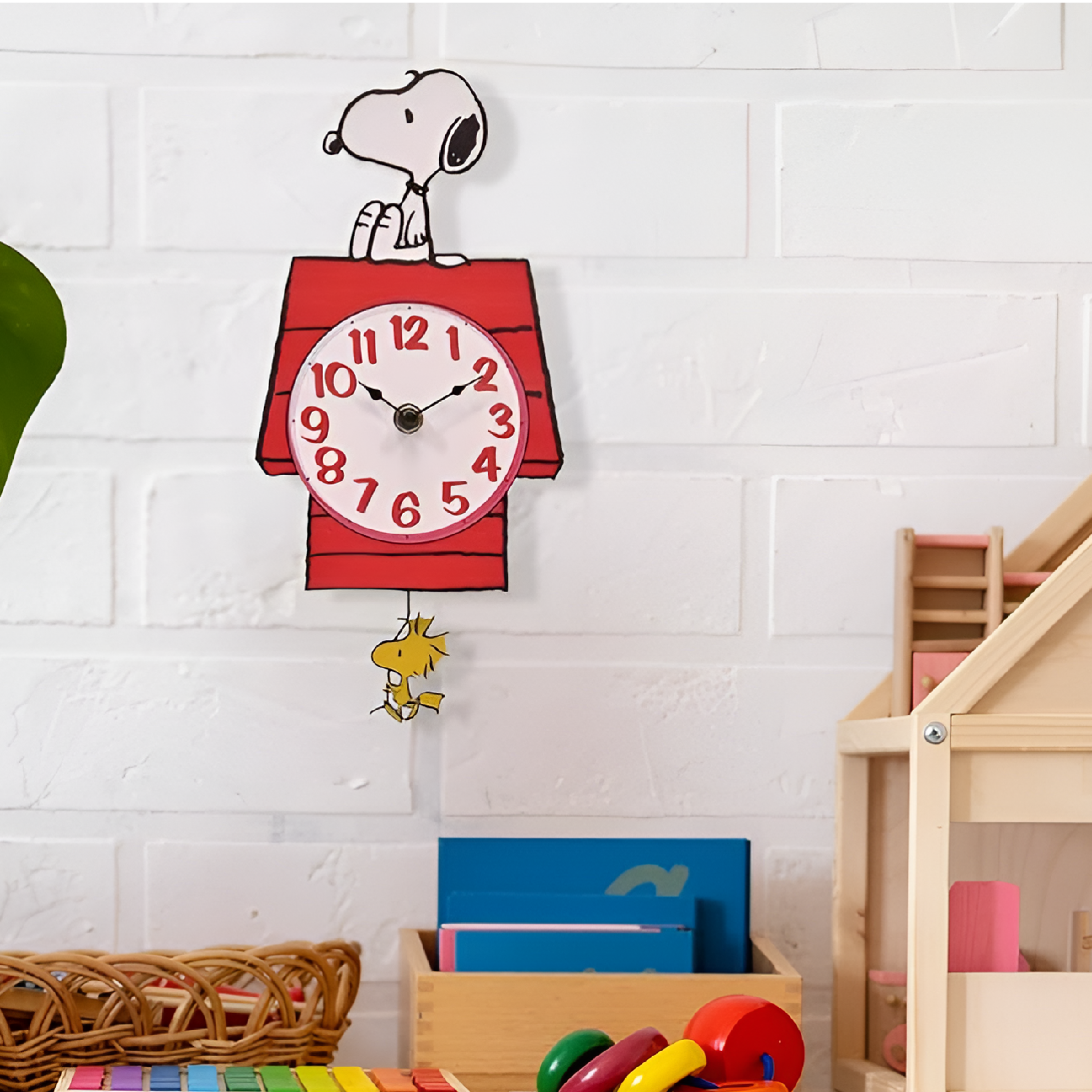 Peanuts Snoopy's Dog House with Woodstock Pendulum Pal Wall Clock, 12 Inch