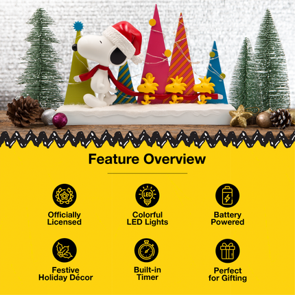 Peanuts Snoopy and Woodstock Holiday Tree Parade LED Tabletop Figurine, 8.5 Inch