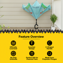 Load image into Gallery viewer, Peanuts Snoopy and Woodstock No-Drip Inverted Revers-A-Brella, Blue
