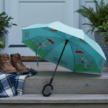 Peanuts Snoopy and Woodstock No-Drip Inverted Revers-A-Brella, Blue