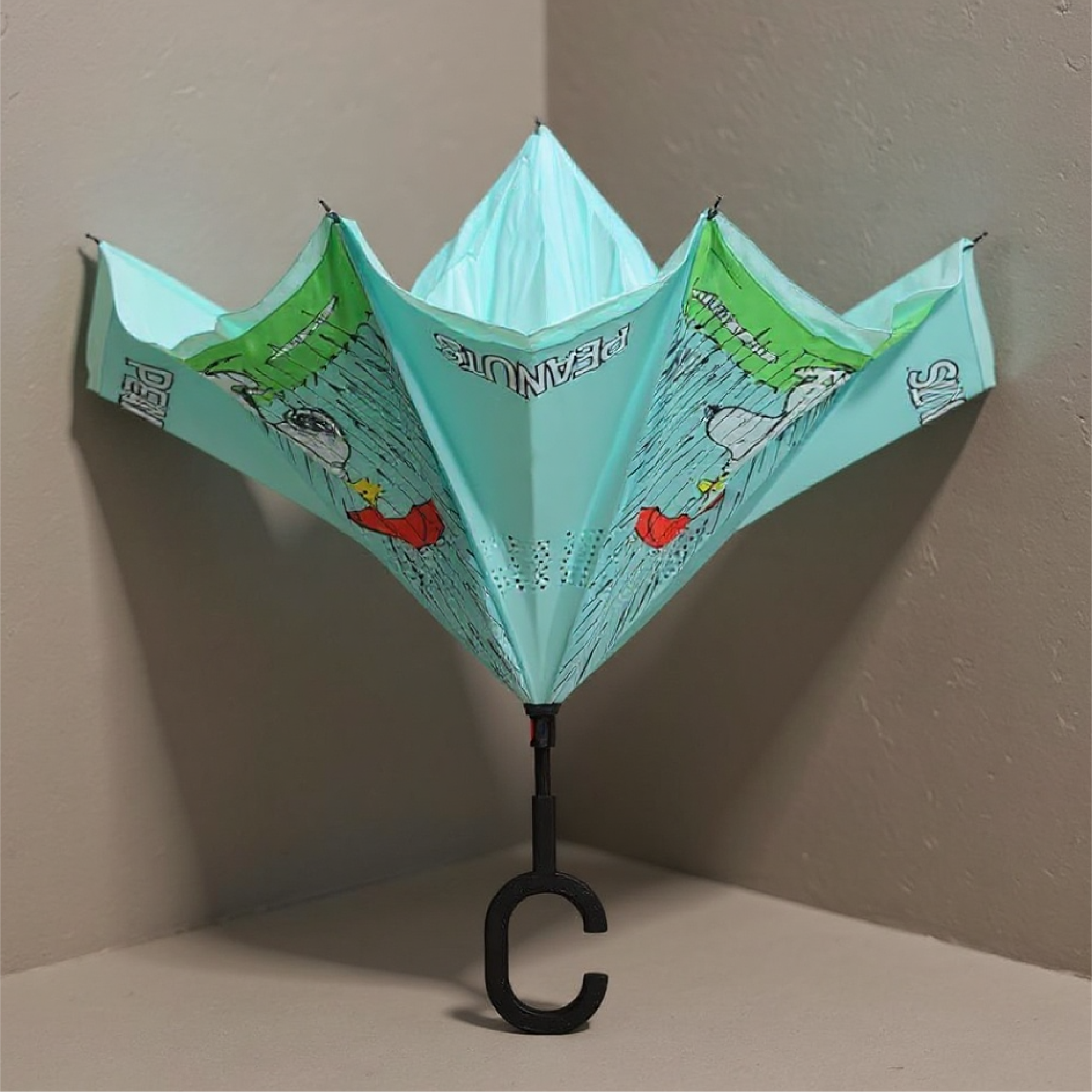 Peanuts Snoopy and Woodstock No-Drip Inverted Revers-A-Brella, Blue