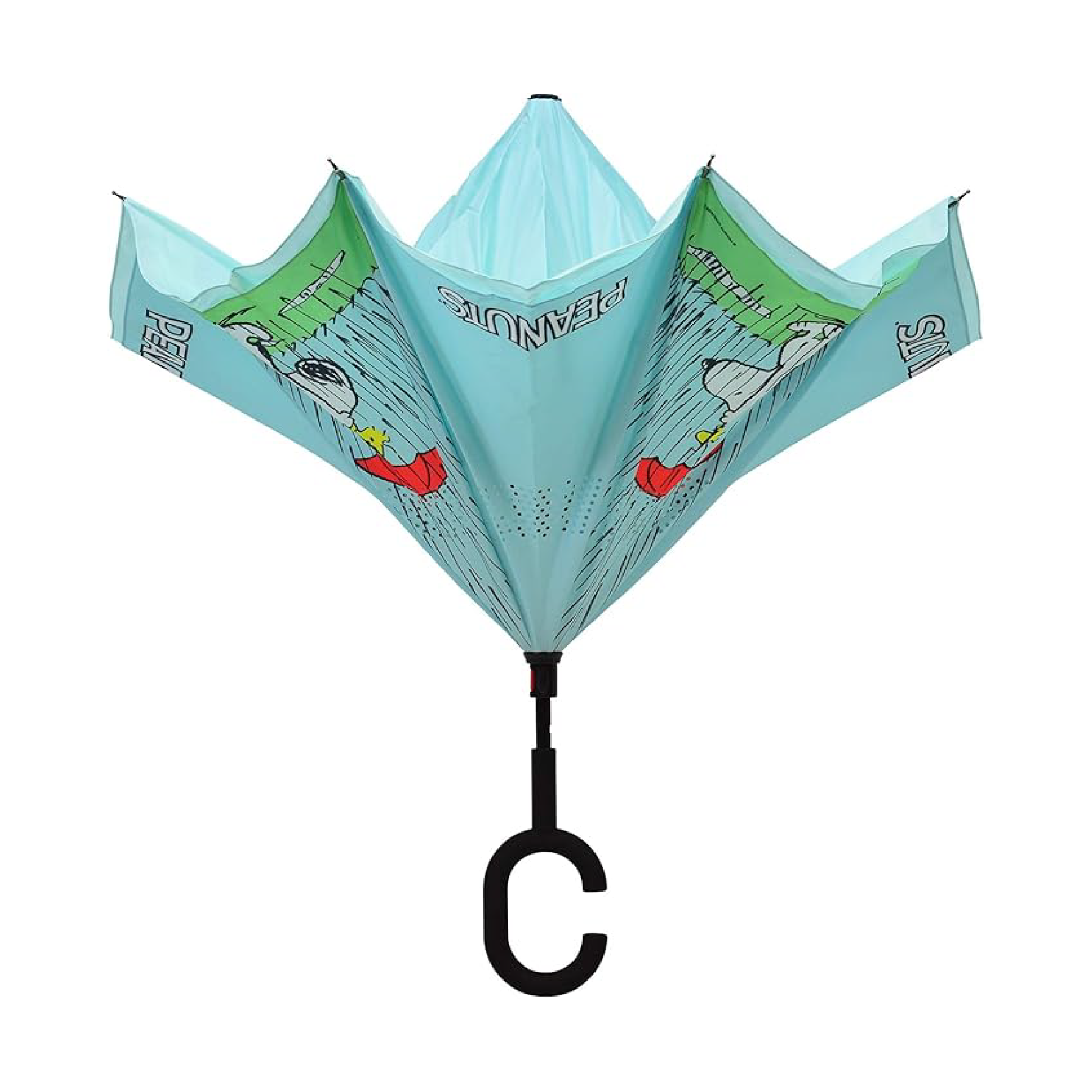 Peanuts Snoopy and Woodstock No-Drip Inverted Revers-A-Brella, Blue