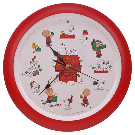 Peanuts Characters Snoopy and Dog House Christmas Carol Sound Clock, 13 Inch