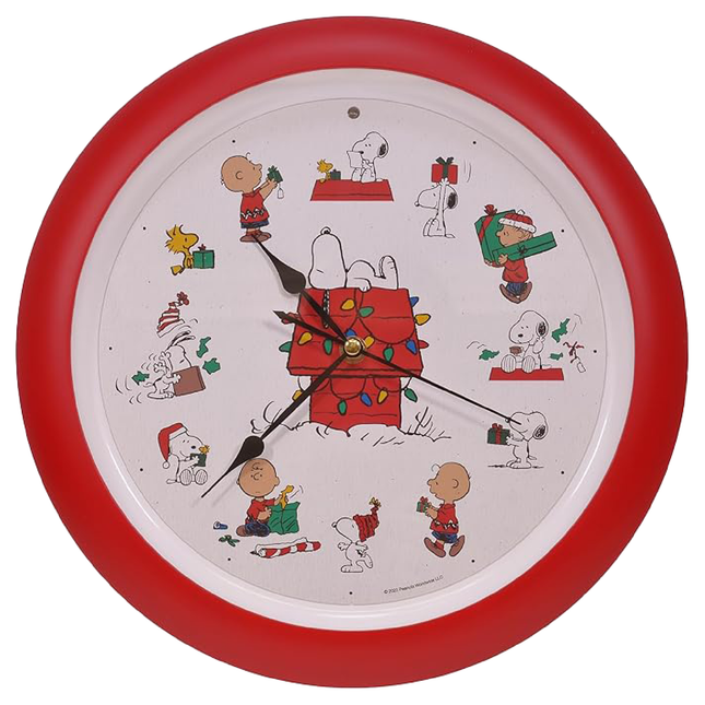 Peanuts Characters Snoopy and Dog House Christmas Carol Sound Clock, 13 Inch