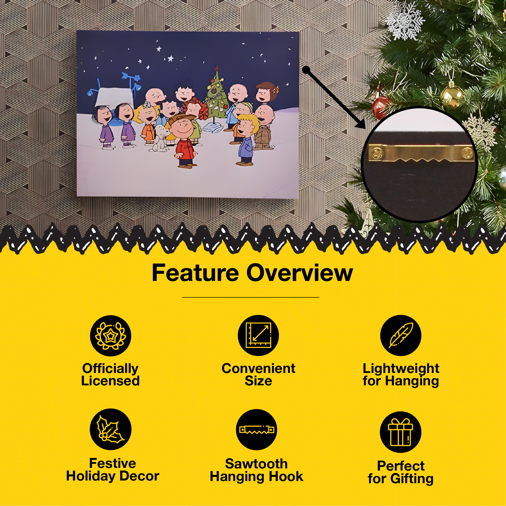 Peanuts Charlie Brown Christmas The Gang Caroling Holiday Canvas Wall Print, 12 x 16 Inch