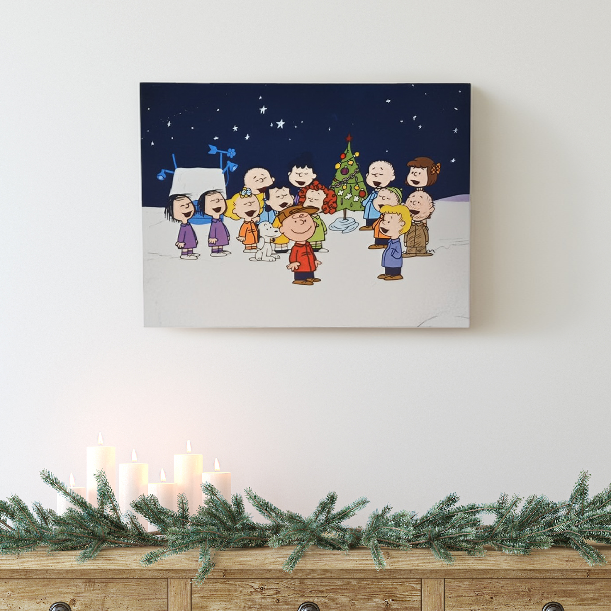 Peanuts Charlie Brown Christmas The Gang Caroling Holiday Canvas Wall Print, 12 x 16 Inch