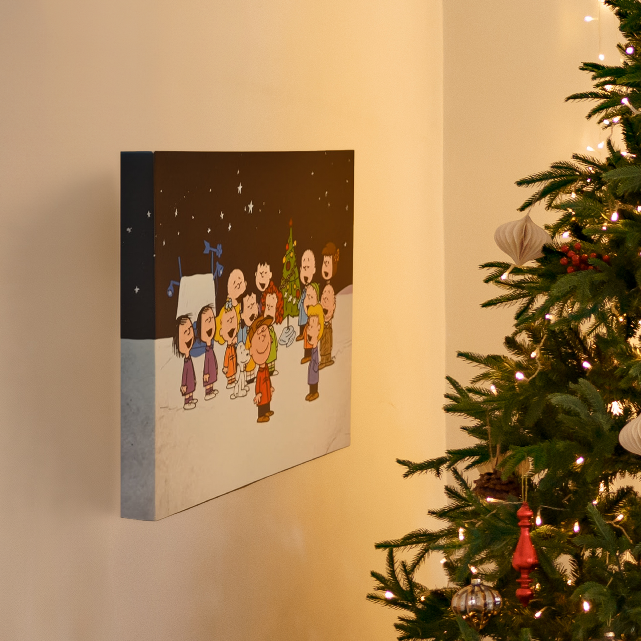 Peanuts Charlie Brown Christmas The Gang Caroling Holiday Canvas Wall Print, 12 x 16 Inch