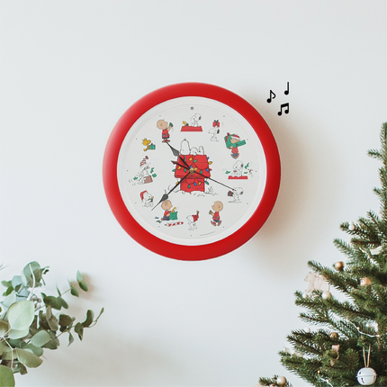 Peanuts Characters Snoopy and Dog House Christmas Carol Sound Clock, 13 Inch