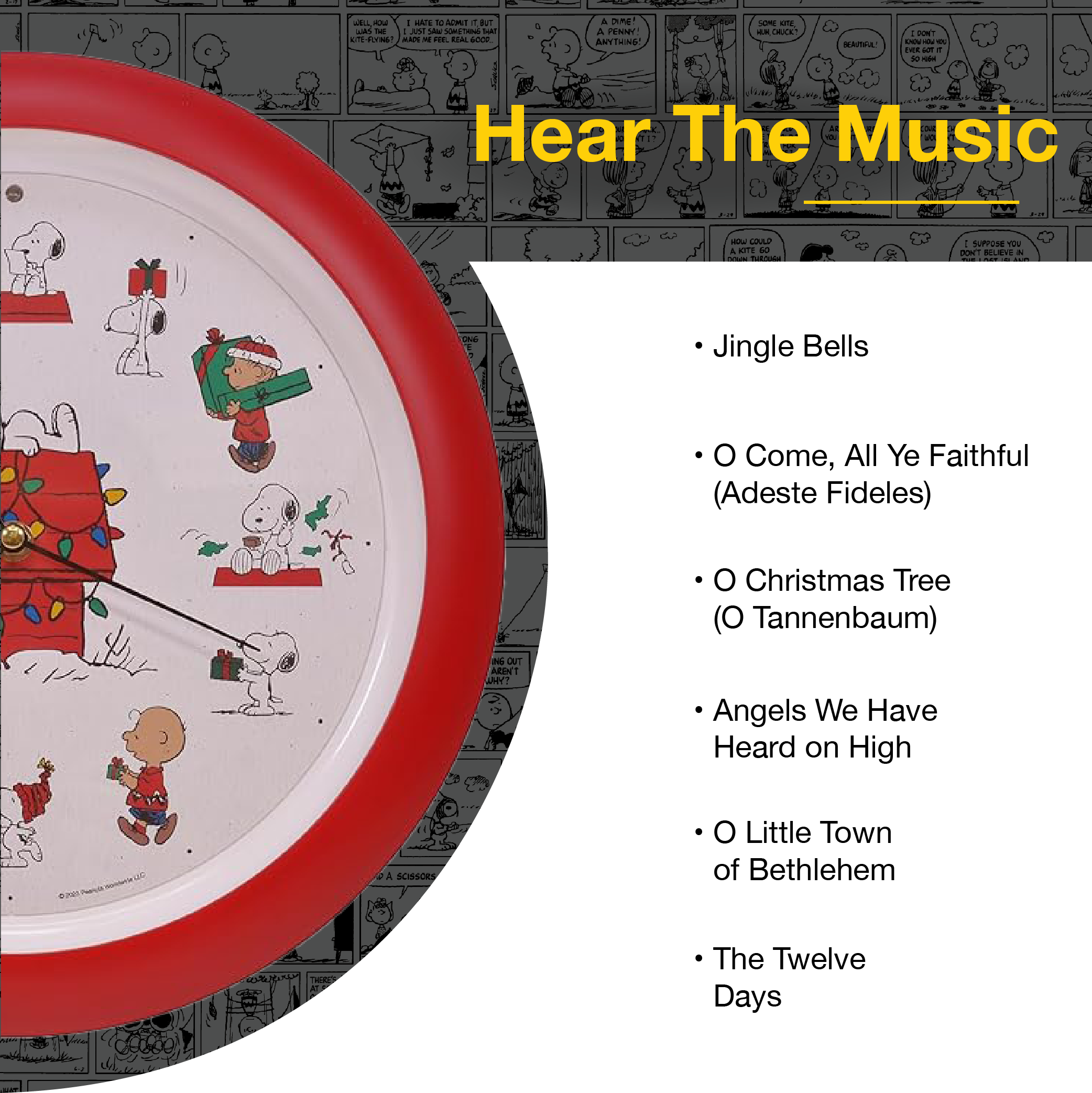 Peanuts Characters Snoopy and Dog House Christmas Carol Sound Clock, 13 Inch