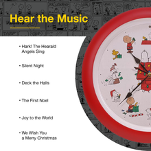 Load image into Gallery viewer, Peanuts Characters Snoopy and Dog House Christmas Carol Sound Clock, 13 Inch
