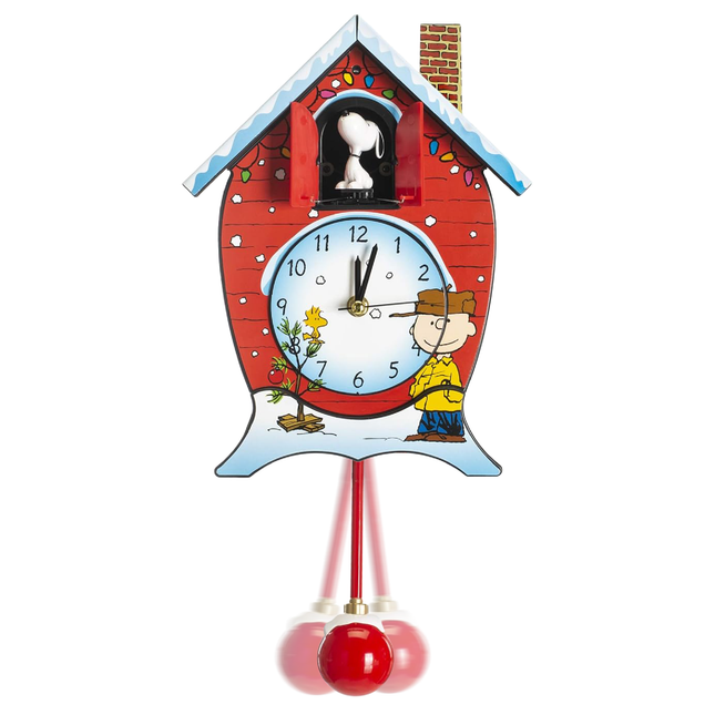 Peanuts Christmas Cuckoo Clock, Red, 17 Inch