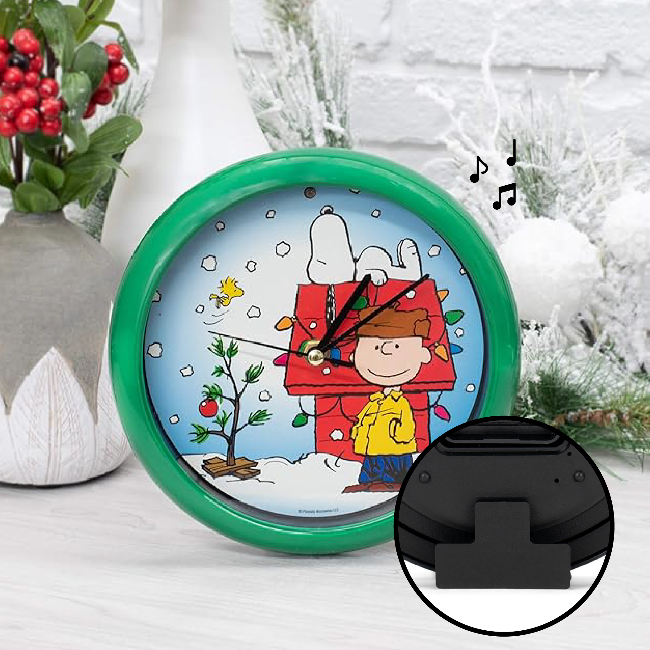 Peanuts Snoopy Dog House Holiday Carols Sound Clock, 8 Inch