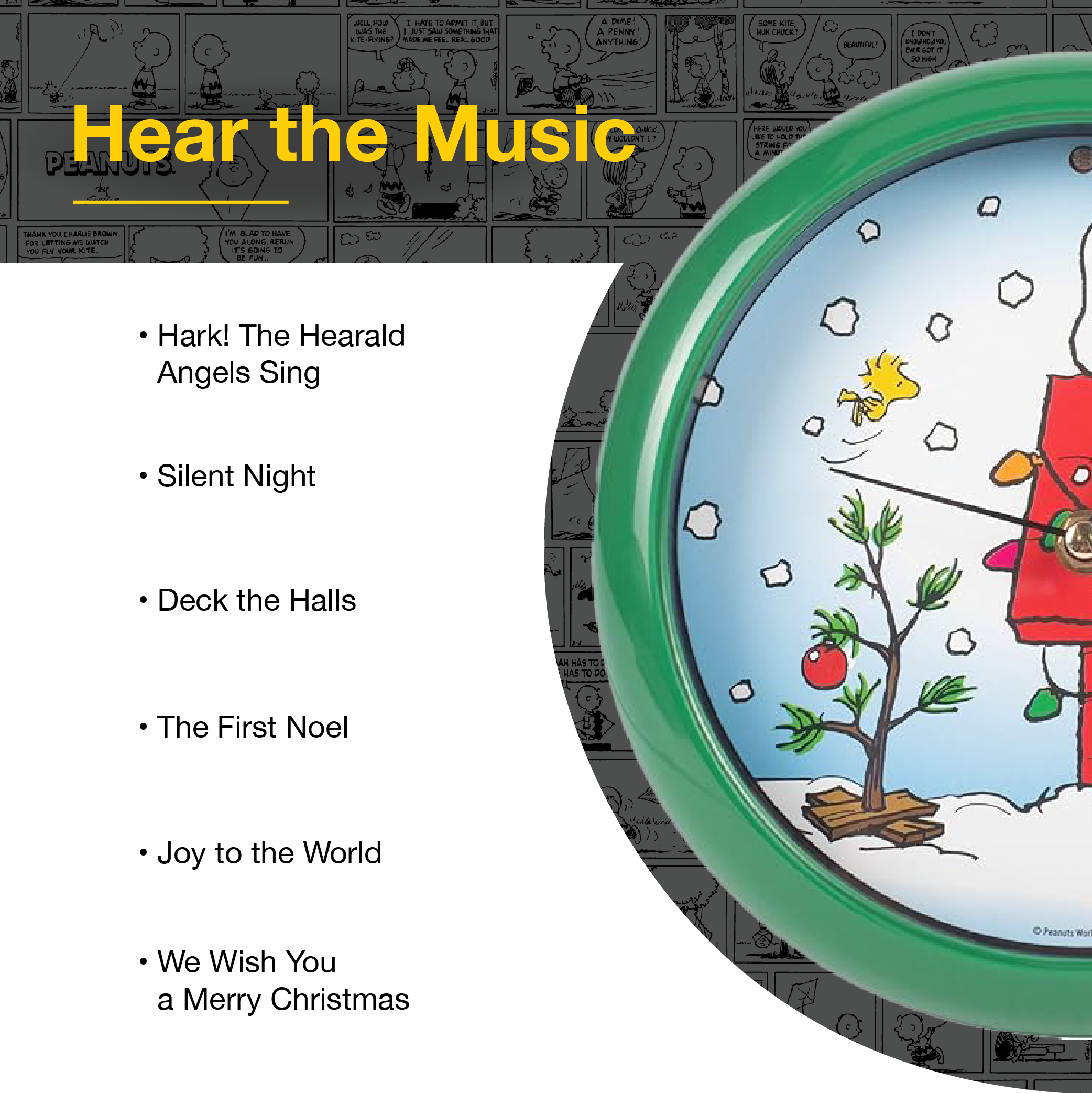 Peanuts Snoopy Dog House Holiday Carols Sound Clock, 8 Inch
