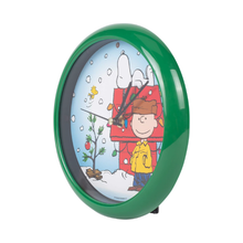 Load image into Gallery viewer, Peanuts Snoopy Dog House Holiday Carols Sound Clock, 8 Inch
