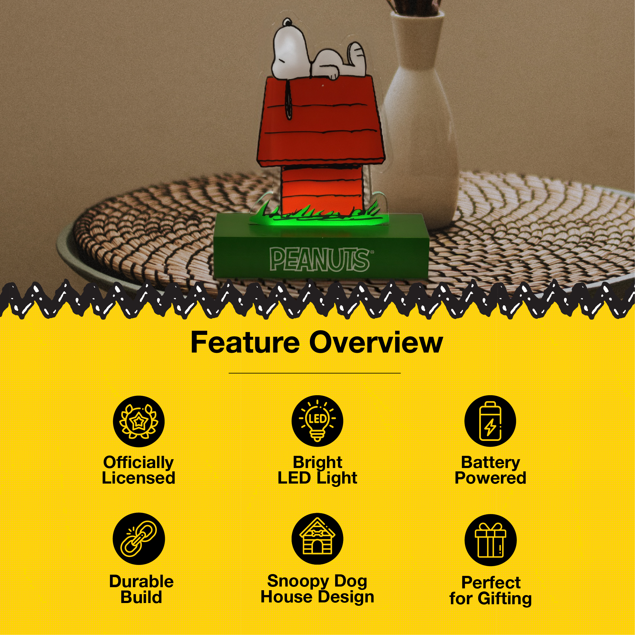 Peanuts Snoopy's Doghouse LED Illuminated Acrylic Tabletop Light, 6 Inch