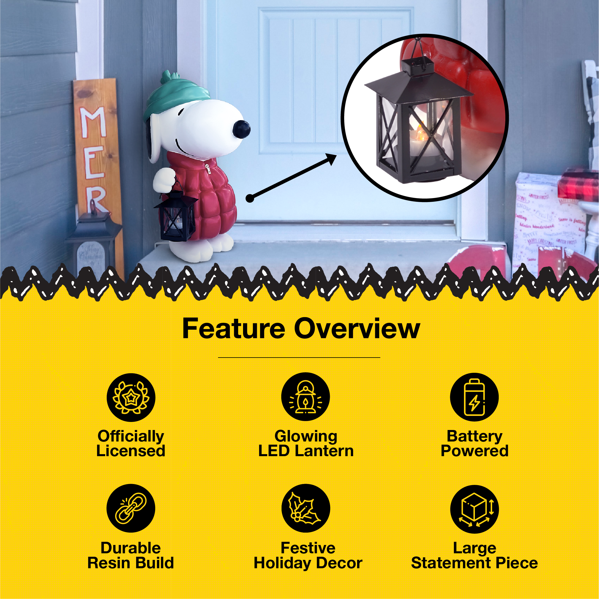 Peanuts Snoopy Puffer Jacket LED Porch Greeter, 17 Inch