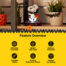 Load image into Gallery viewer, Peanuts Dracula Snoopy LED Illuminated Halloween Tabletop Light Decor, 6 Inch
