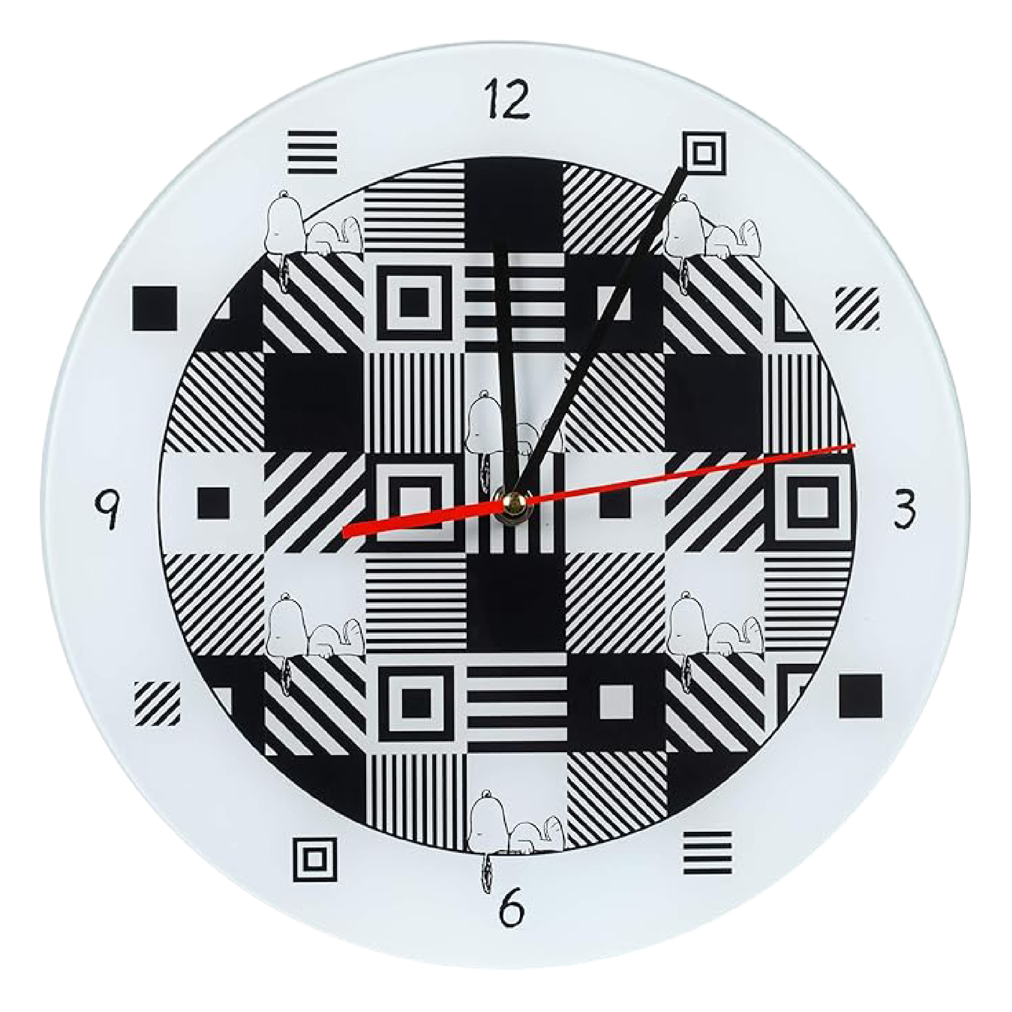 Peanuts Snoopy Geometric Black and White Glass Wall Clock, 12 Inch