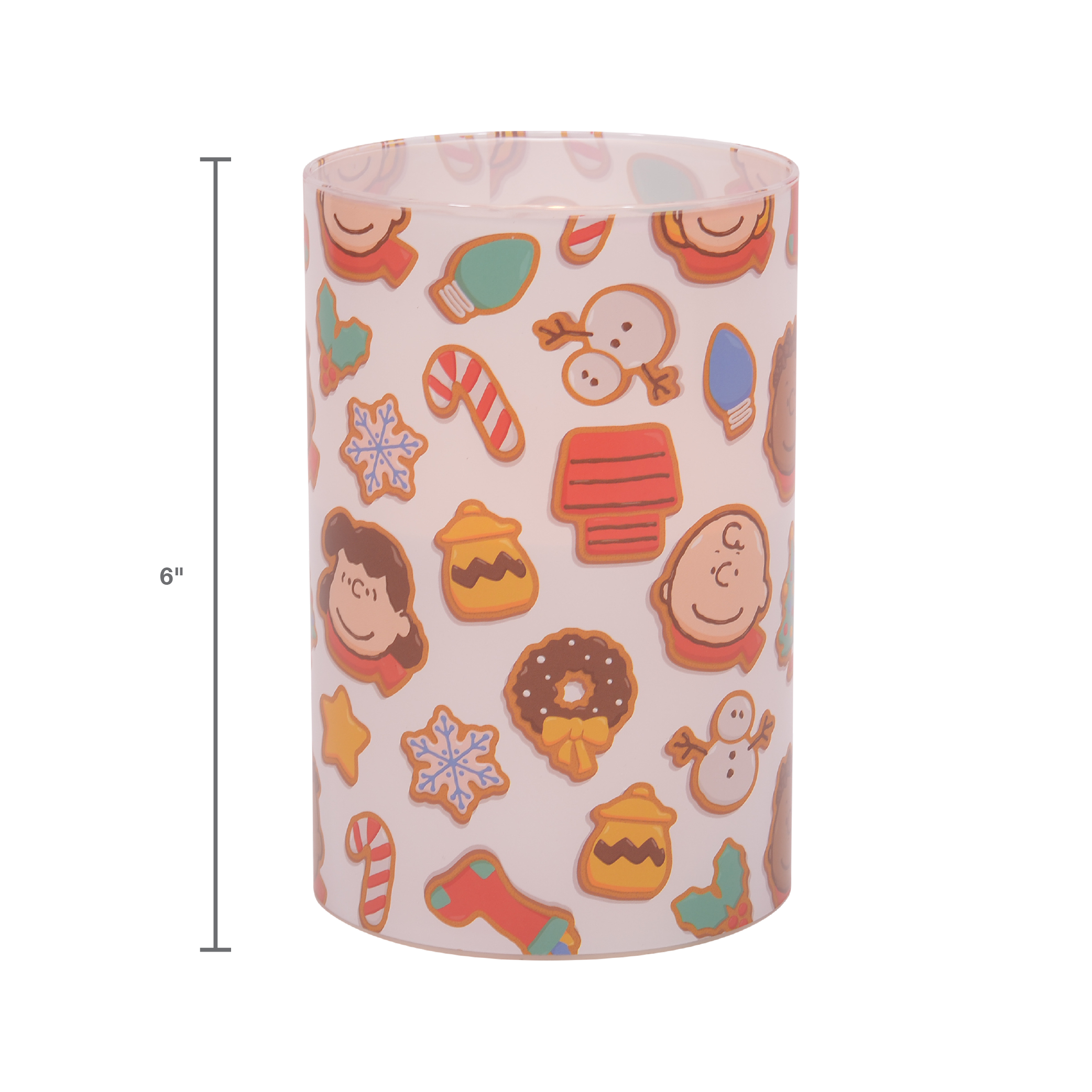 Peanuts Holiday Gingerbread Flameless LED Glass Holiday Pillar Candle, 4 x 6 Inch