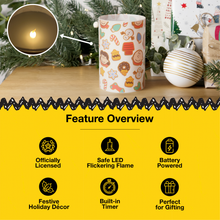 Load image into Gallery viewer, Peanuts Holiday Gingerbread Flameless LED Glass Holiday Pillar Candle, 4 x 6 Inch
