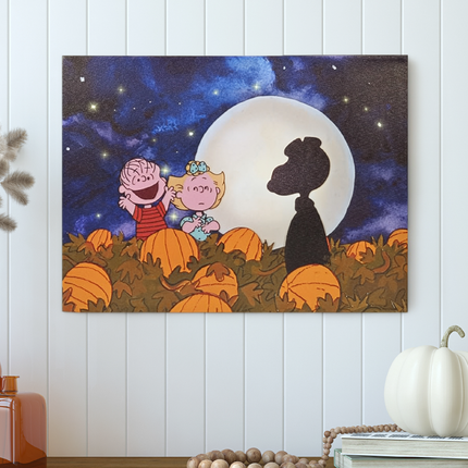 Peanuts "It's the Great Pumpkin" LED and Fiber Optic Pumpkin Patch Canvas Wall Art, 12 x 16 Inch