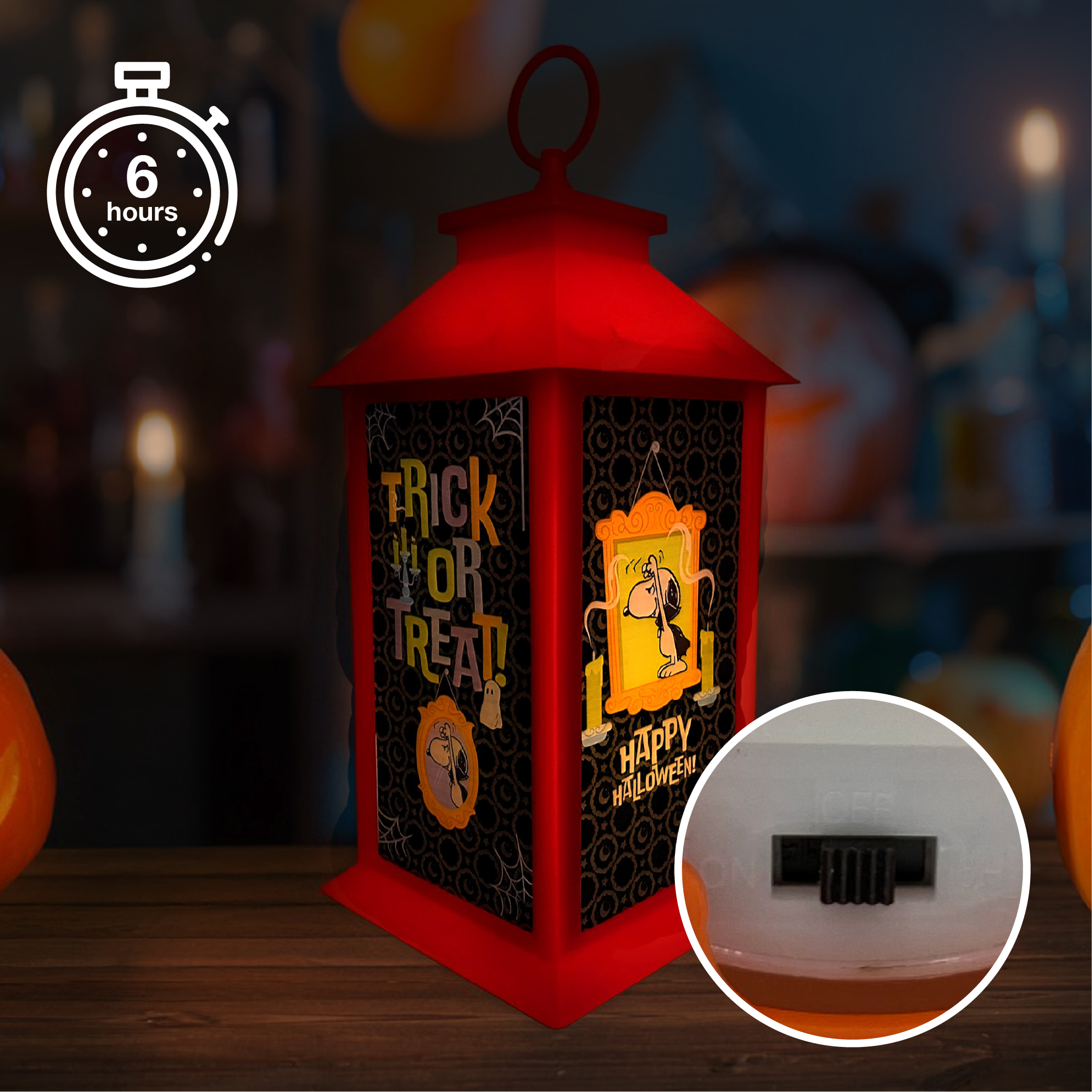 Peanuts Halloween Flameless LED Plastic Lantern, 13 Inch, Orange