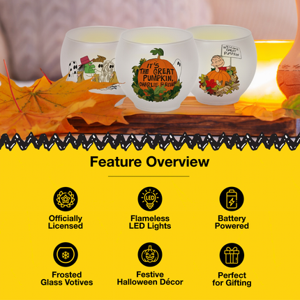 Peanuts "It's The Great Pumpkin" Round Glass Votives, 3 Inch (Set of 3)